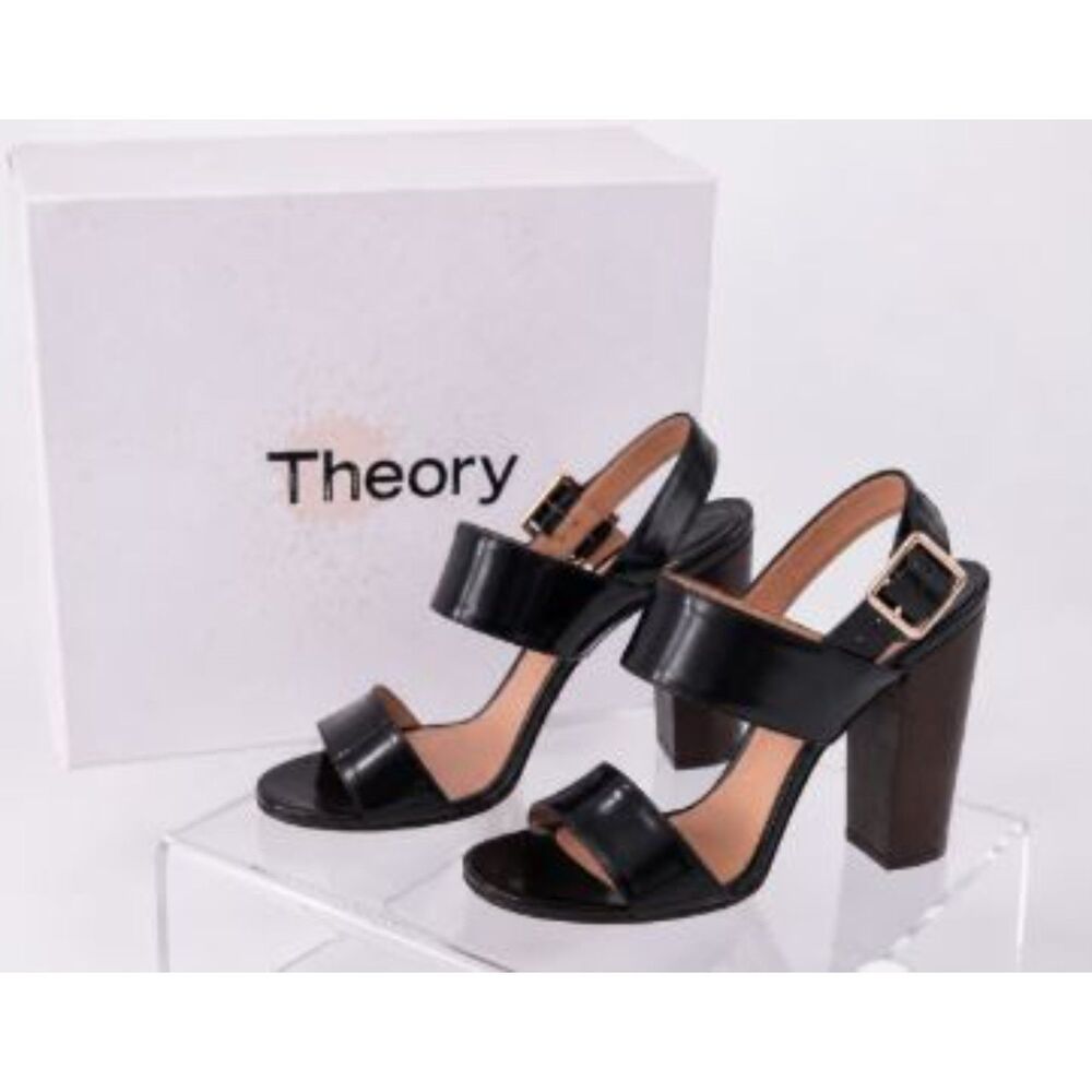 Theory Women's Hanhi Leather Double Strap Sandal Black Sz 36.5 Box Retail 498